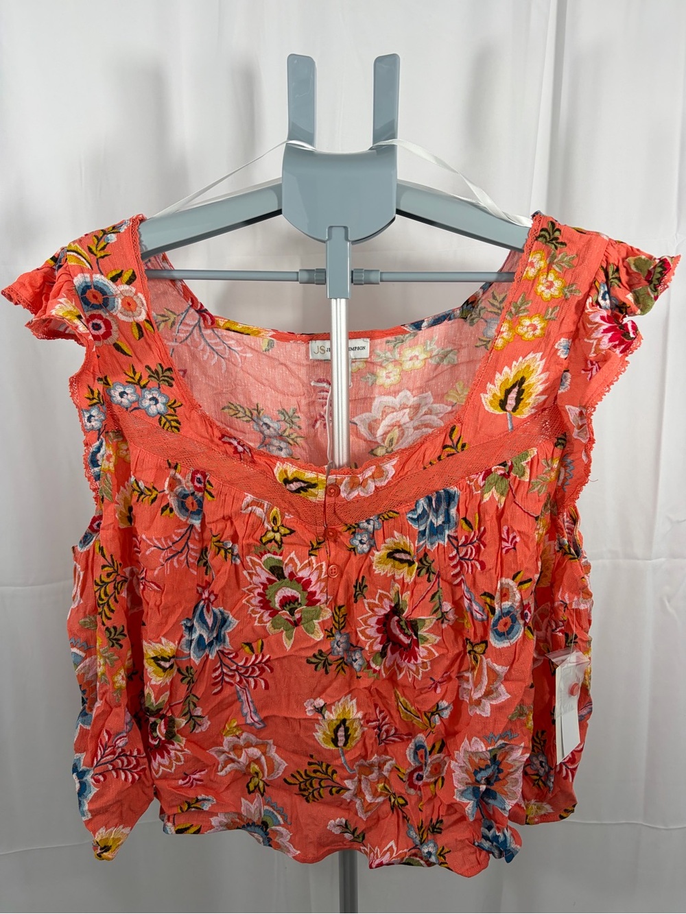 NWT Jessica Simpson Women's Size XXL Orange Floral Ruffle Sleeve Top
